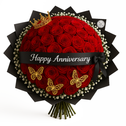 Ramo de 50 rosas rojas frescas, envueltas en papel decorativo con lazo, listo para regalo